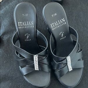 Italian Shoemakers Black Sandals with Rhinestone Accent